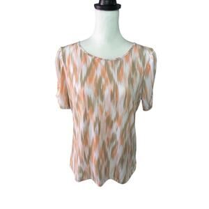 Calvin Klein Women's Short Sleeve Top White Orange Green Medium